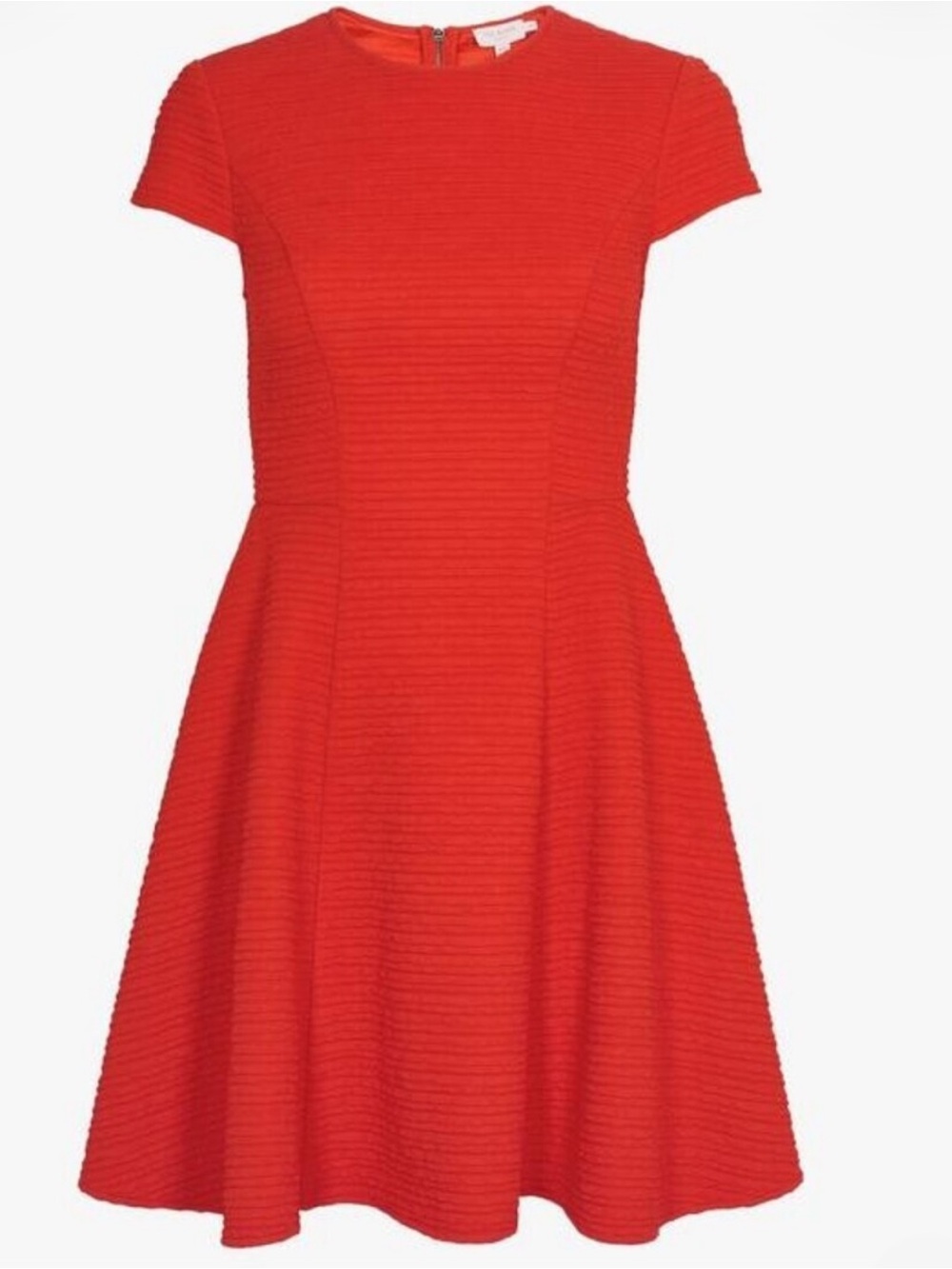 Ted Baker Cherisa Texture Bright Red Orange Short-Sleeve Fit & Flare Dress  12